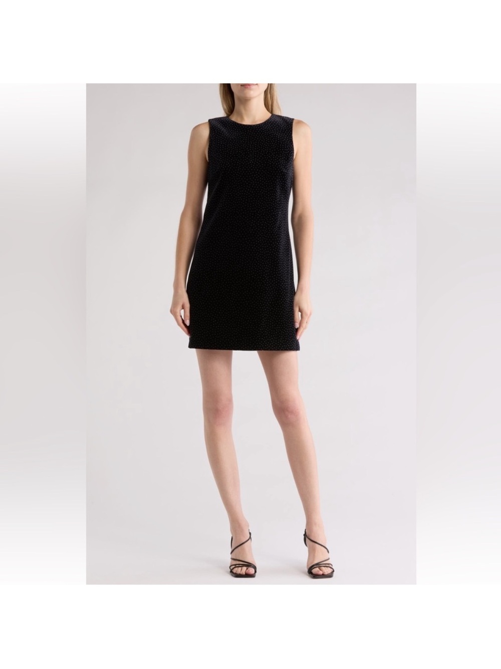 Theory Black Sleeveless Mini Shift Dress With Taupe Polka Dots